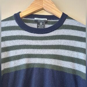 Marco Fiori Navy/Green Stripe 100% Extra Fine Merino Wool Sweater, Made in Italy